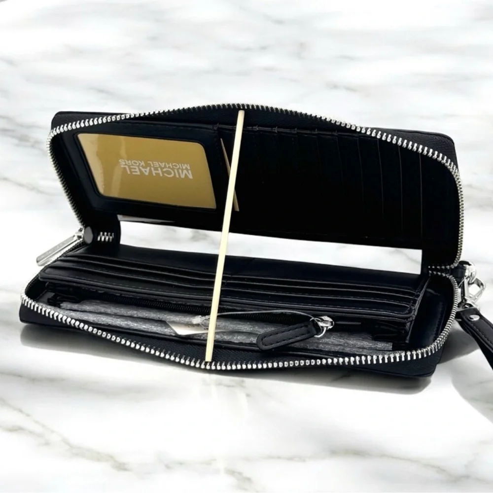 Michael Kors Large Continental Wallet Wristlet Black Signature